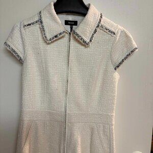 Me + Em Textured Cap Sleeve Dress iwhite with Black and white trim 6